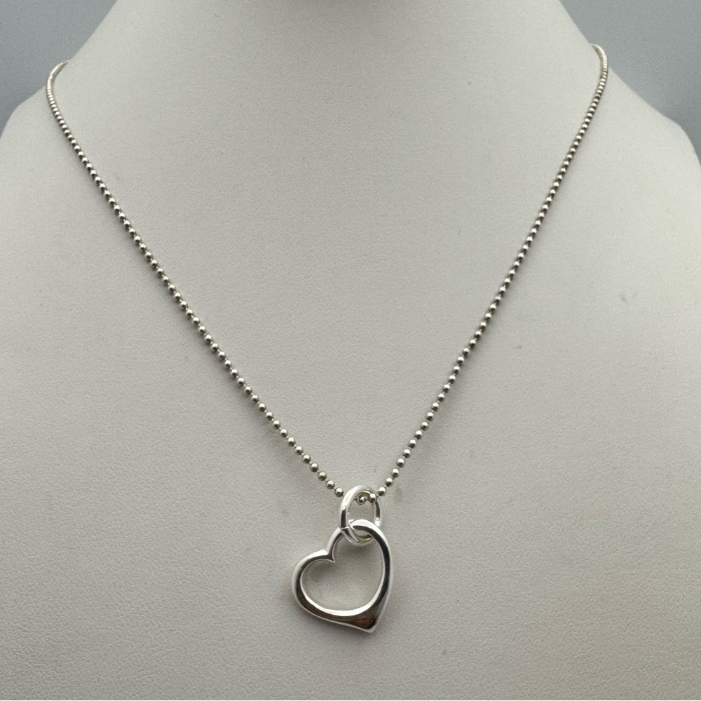 Sterling Silver Open Heart Pendant Necklace Ball Chain Minimalist